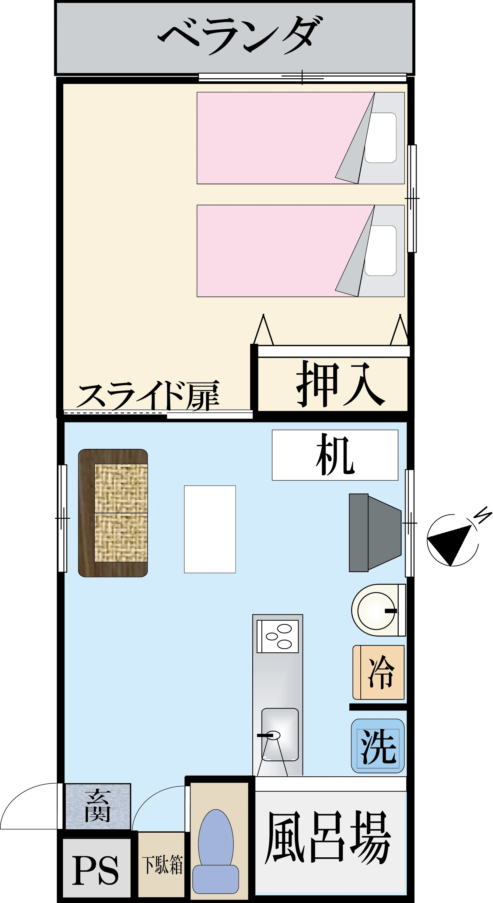 1LDK 間取りD